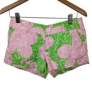Lilly Pulitzer Shorts Women 2 Limeade The Walsh Chino Floral Print Cotton Summer